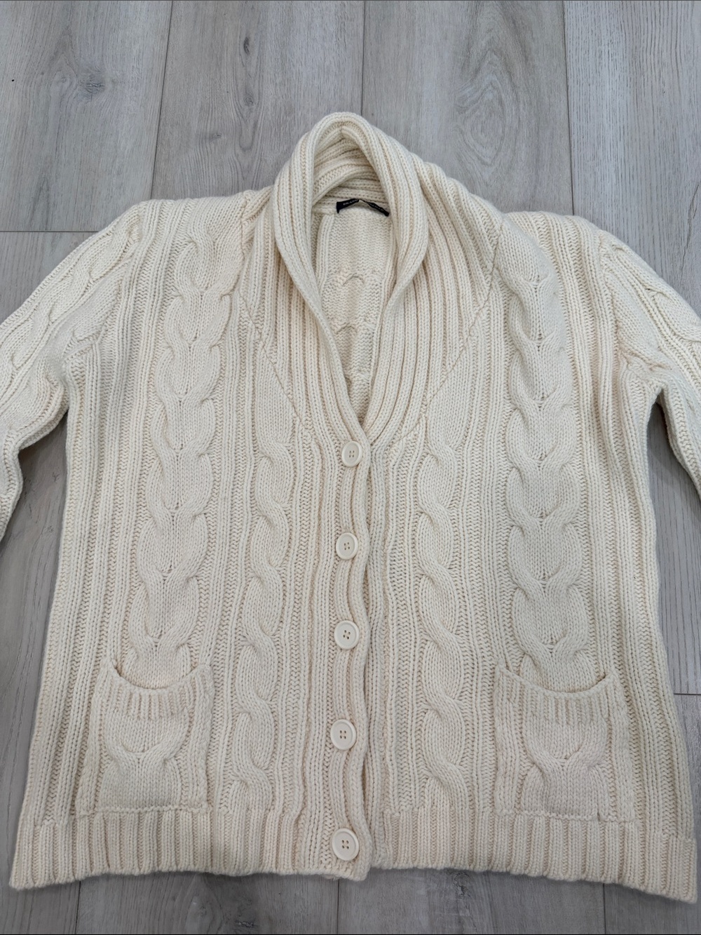 Brandy Melville Cream Cable Knit Shawl Collar Cardigan Sweater